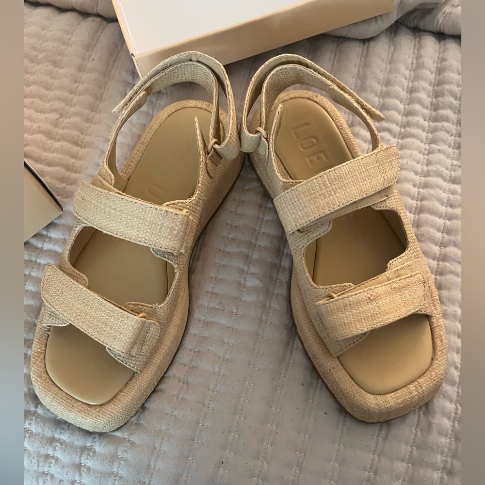 Loeffler Randall Blaise Natural Raffia Platform Cream Sandal NWOT